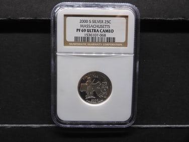 2000-S PROOF Massachusetts Statehood Silver Quarter - NGC PF69 ULTRA CAMEO