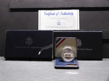 1991-S PROOF United States USO Commem Silver Dollar in OGP w/ COA
