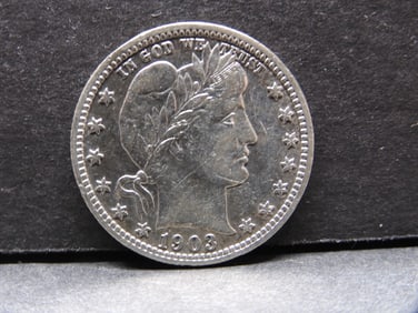 1903 Barber Silver Quarter **AU - Great Details**