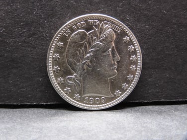 **Nice Type Coin - AU+** 1909-D Barber Silver Quarter