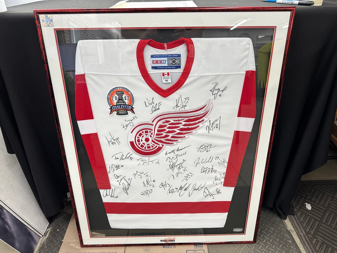 2002 Detroit Red Wings Stanley Cup Champion Framed Team Signed CCM Authentic On Ice Game Jersey w/: 2002 Detroit Red Wings Stanley Cup Champion Framed Team Signed CCM Authentic On Ice Game Jersey - Hockeytown Authentics Matching COA Hologram Sticker and Paperwork - Official Detroit Red Wings Team Ce