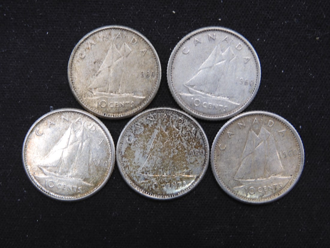 (5) 1960 Canadian Dimes 80% Silver (1 of 2)