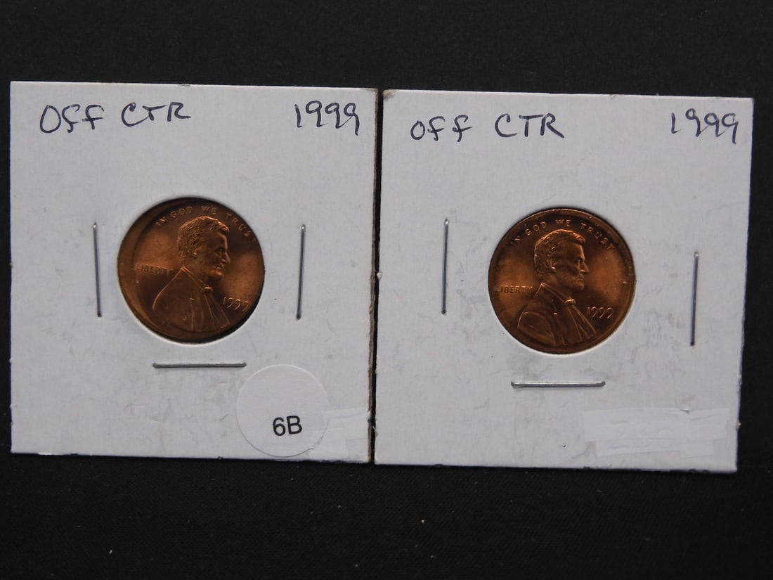 2-1999 Mint Error Off-Center Lincoln Cents (1 of 5)
