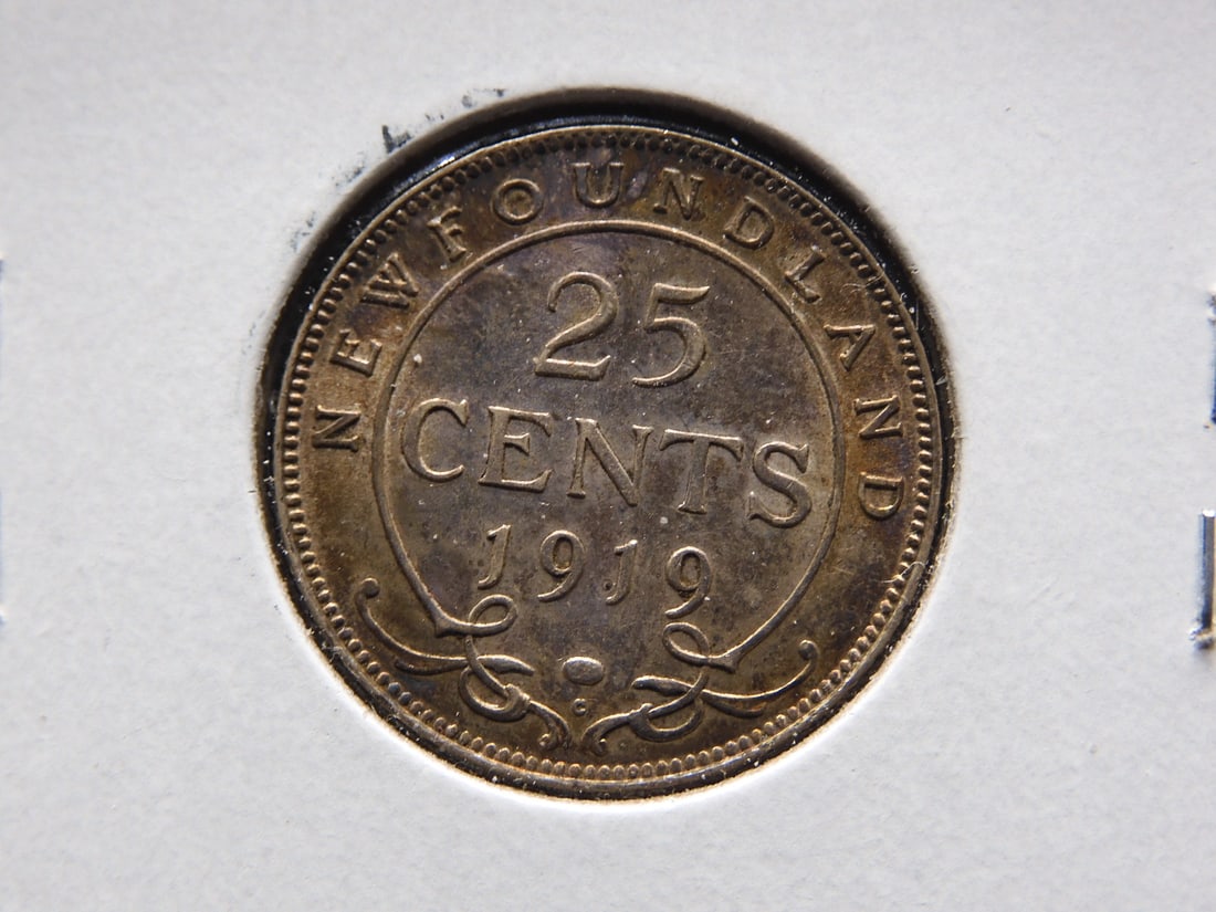 1919-C Newfoundland 25 Cents. AU+. (1 of 3)