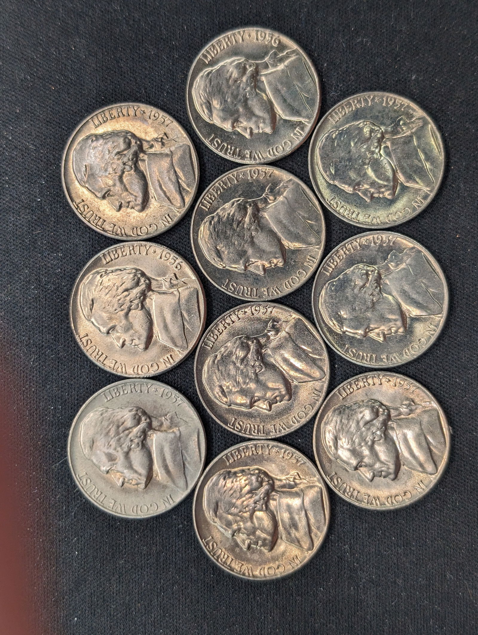 10 1957-P Jefferson Nickels- MS- Full Steps (1 of 2)