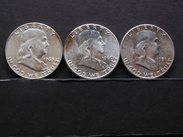 1951 1960 1963-D Uncirculated Franklin Half Dollars.  3 Coins.