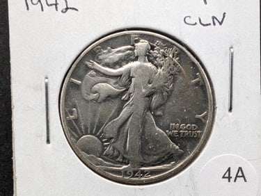 1942 Walking Liberty Half Dollar- Fine- Cleaned
