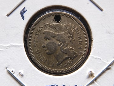 1865 Three Cent Piece - Civil War Era - Holed