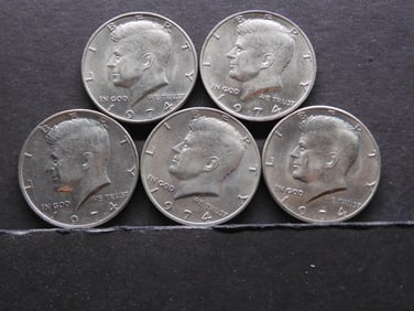 5 1974 Clad Kennedy Half Dollars