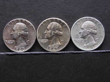 1940-S 1941-S 1944-S AU-BU United States Washington Quarters.  3 Coins.