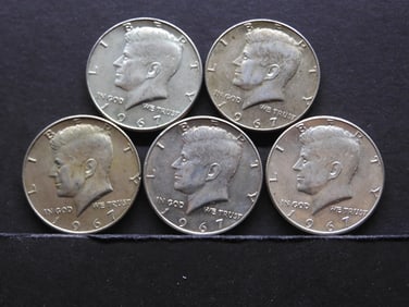 5 1967 40% Silver Kennedy Half Dollars