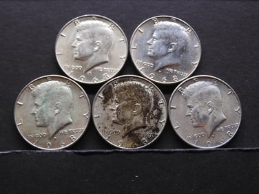 5 1968-D 40% Silver Kennedy Half Dollars