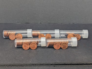 107 Red Uncirculated 1990's Lincoln Memorial Cents- Partial Tubes Mixed Dates