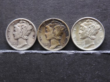1944-P+D+S Silver Mercury Dimes