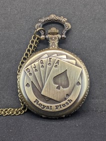 Royal Flush Poker Hand Pocket Watch w/Chain. Working