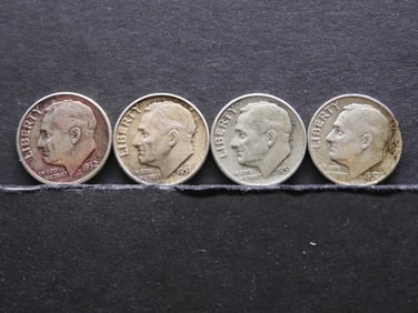 1951-P+D & 1952-P+D 90% Silver Roosevelt Dimes