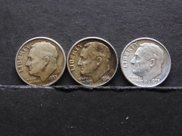 1953-P+D + 1954-P 90% Silver Roosevelt Dimes