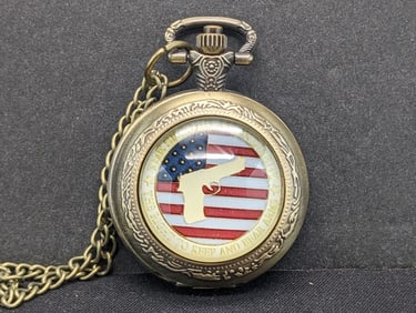 The Second Amendment Patriotic Pocket Watch w/Chain. Working