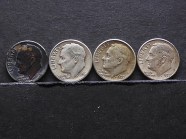 (2) 1956-P + (2) 1957-P 90% Silver Roosevelt Dimes