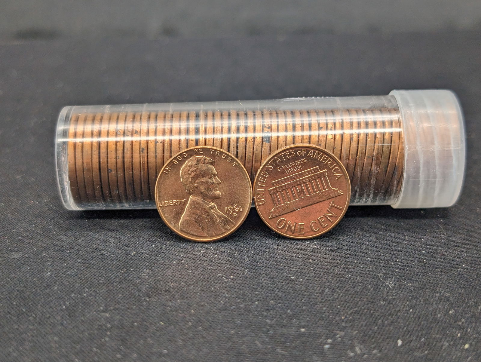 Tube of 1961-D Red BU Copper Lincoln Memorial Cents (1 of 2)