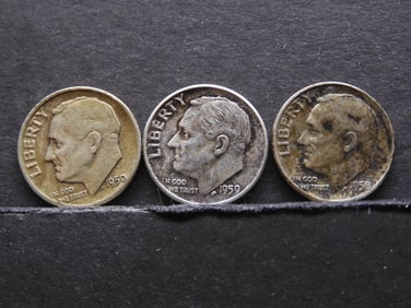 1950, 1958, 1959 90% Silver Roosevelt Dimes