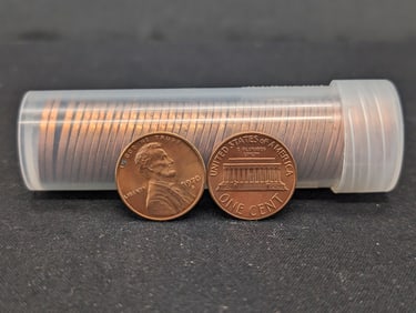 Tube of 1970-S Red BU Copper Lincoln Memorial Cents