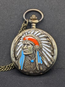 Native American Pocket Watch w/chain. Working
