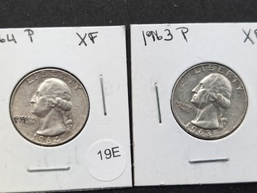 1963-P + 1964-P 90% Silver Washington Quarters- Both XF