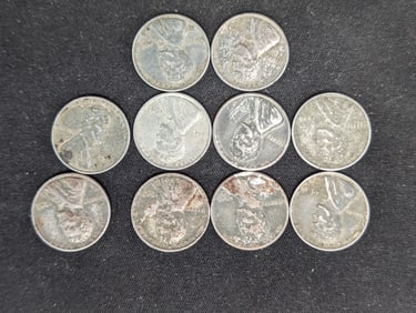 (7) 1943-P, (2) 1943-D, (1) 1943-S Lincoln Steel Wheat Cents