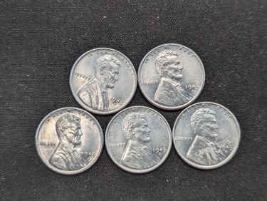 (5) UNC Lincoln Steel Wheat Cents