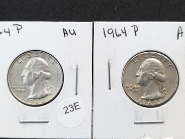 2 1964-P 90% Silver Washington Quarters- Both AU