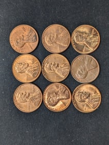 (9) Mixed Date Red Uncirculated Copper Lincoln Memorial Cents
