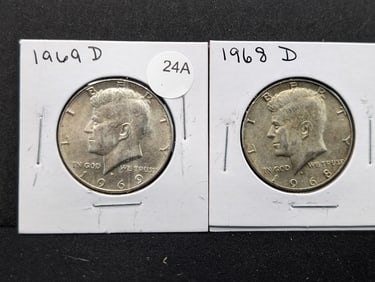 1968-D + 1969-D 40% Silver Kennedy Half Dollars