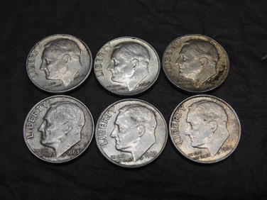 1962-P+D, 1963-P+D, 1964-P+D 90% Silver Roosevelt Dimes