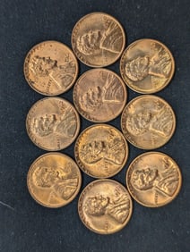 (10) Mixed Date Copper Red Uncirculated Lincoln Memorial Cents