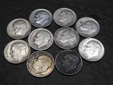 10 Mixed Date 90% Silver Roosevelt Dimes