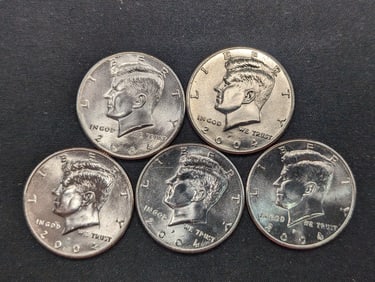 5 2004-P Clad Kennedy Half Dollars Uncirculated From Canvas Mint Bag