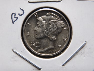 1943 Mercury Dime - Full Diagonal Bands - Beautiful Coin