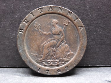 1797 Great Britain 2 Pence. NGC Price Guide $125 in F/ $250 in XF. RARE