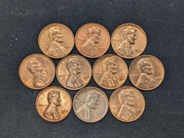 (10) Mixed Date Copper Red Uncirculated Lincoln Memorial Cents