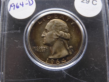 1964-D 90% Silver Washington Quarter- MS- Toned