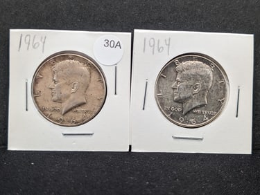2 1964 90% Silver Kennedy Half Dollars
