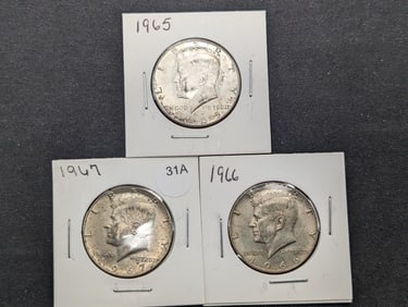 1965, 1966, 1967 40% Silver Kennedy Half Dollars