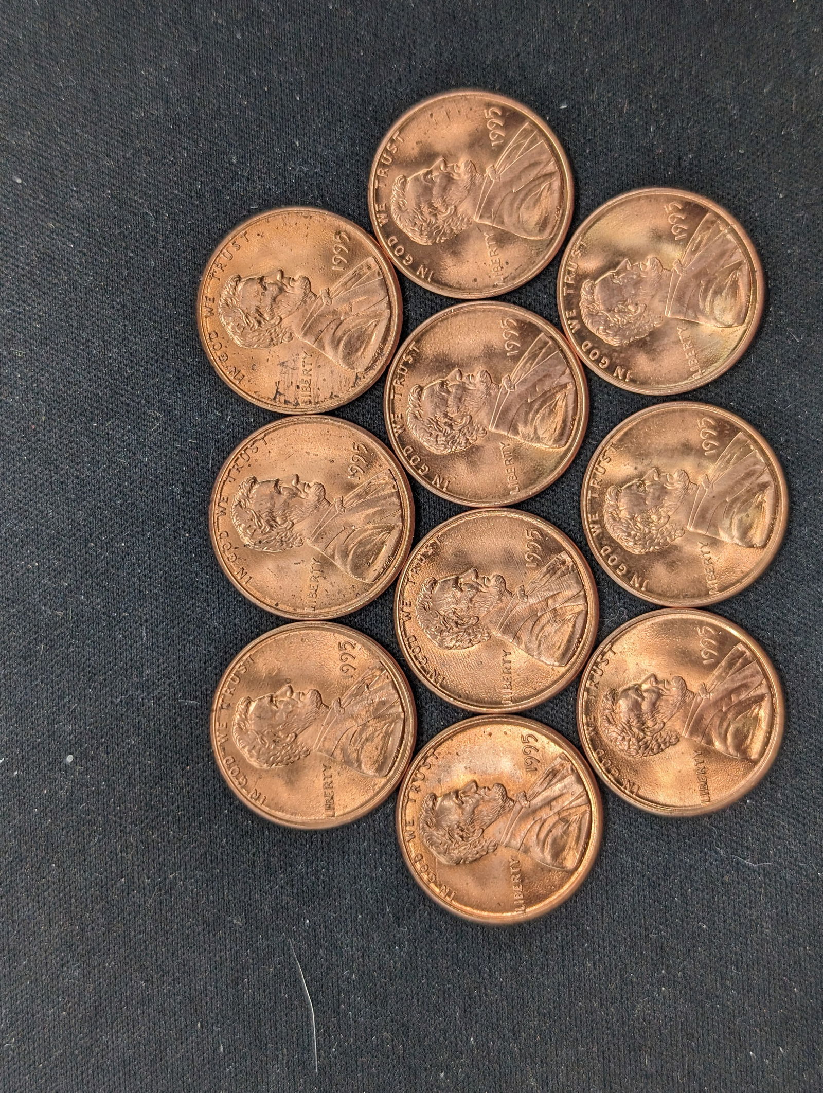 10 1995-P Red BU Lincoln Memorial Cents- ERRORS Between B & E (1 of 12)