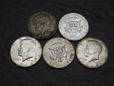 5 1968-D 40% Silver Kennedy Half Dollars