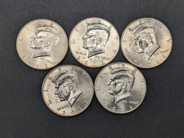(5) 2012-D Clad Kennedy Half Dollars Uncirculated from Canvas Mint Bag