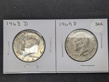 1968-D + 1969-D 40% Silver Kennedy Half Dollars