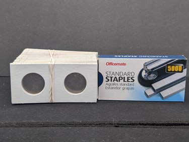 100 2x2 Quarter Holders & Box of Staples