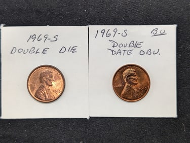 1969-S Double Date + 1969-S Double Die Red BU Lincoln Memorial Cents