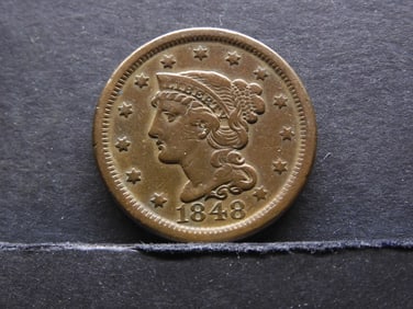 1848 United States Braided Hair Large Cent.  Vintage Type Coin.